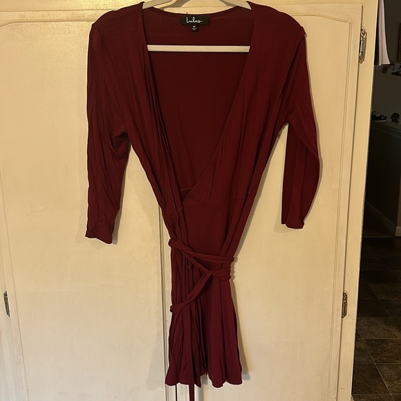 LULU’s Twirl-Worthy Burgundy Wrap Dress - Picture 6 of 9